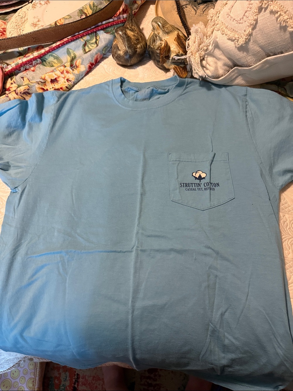 Source Unknown Light Blue Short Sleeve Pocket Tee with Logo